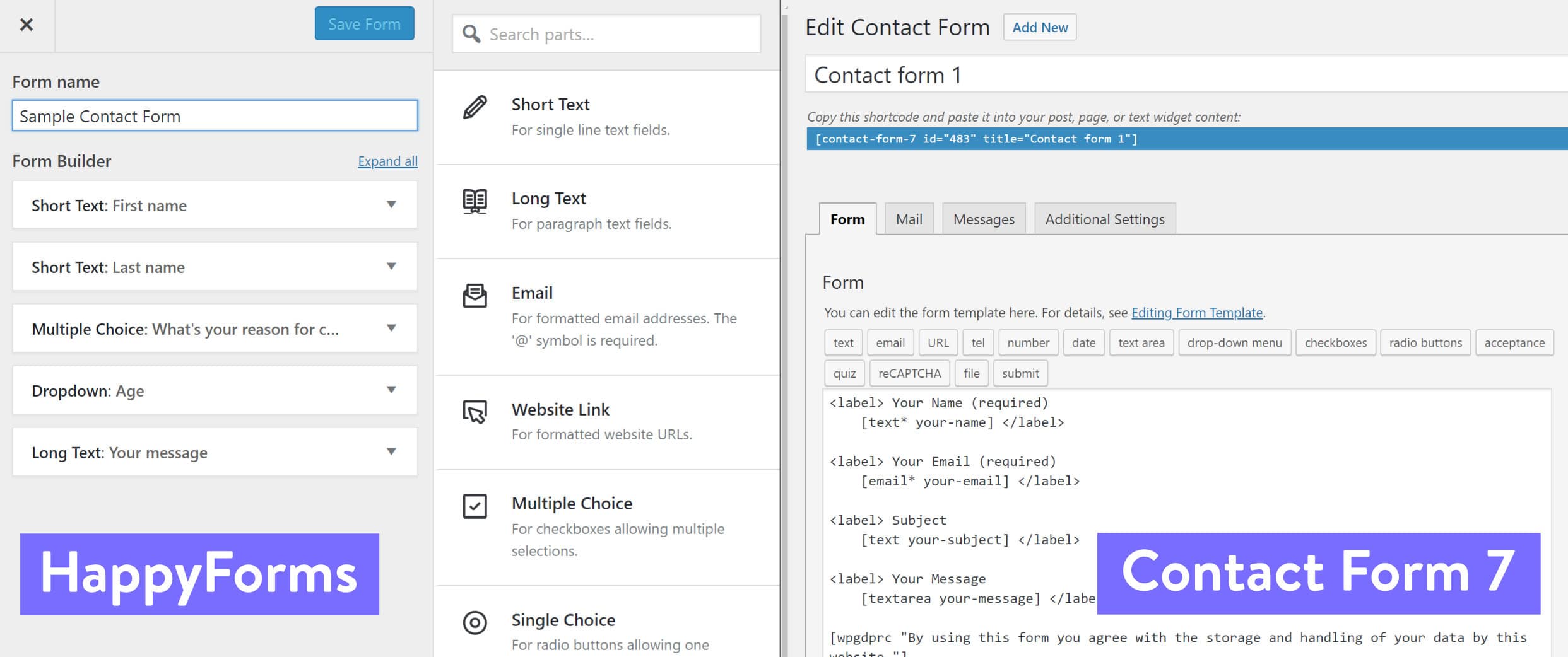 HappyForms UI vs Contact Form 7