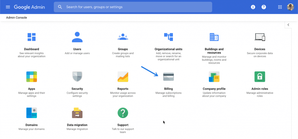 Google Admin Console billing