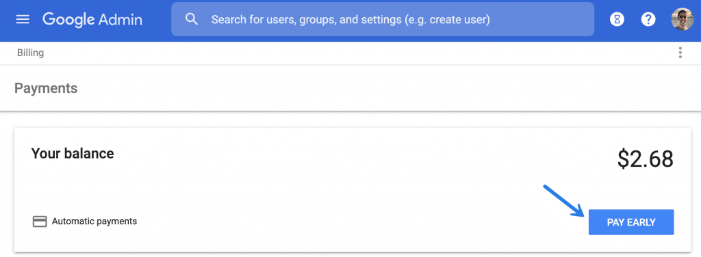 Google Admin Console pay early