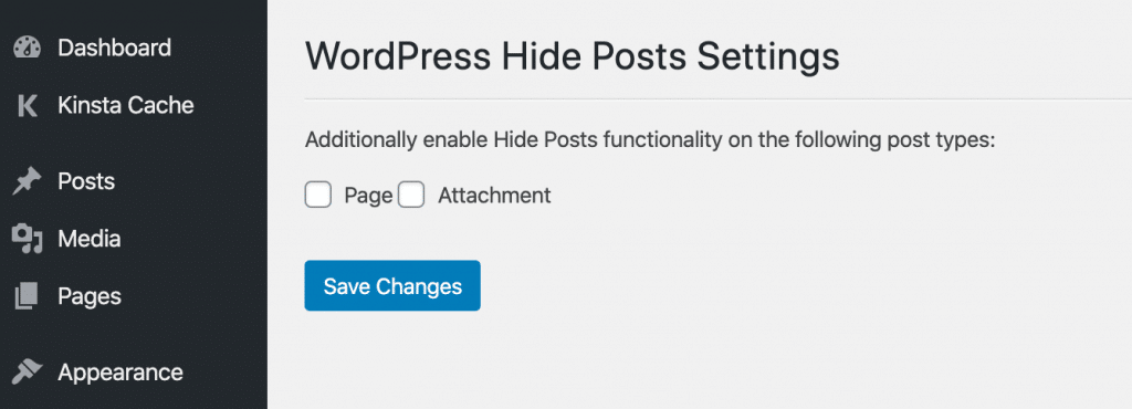 WordPress Hide Posts settings