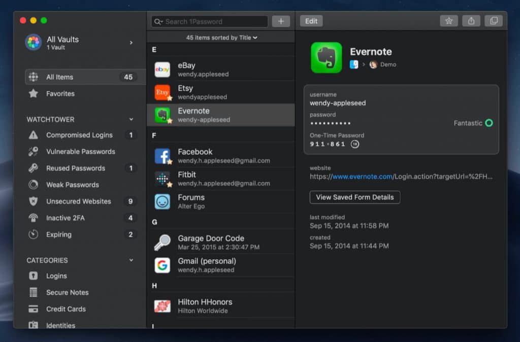 1Password 7 dark mode on Mac