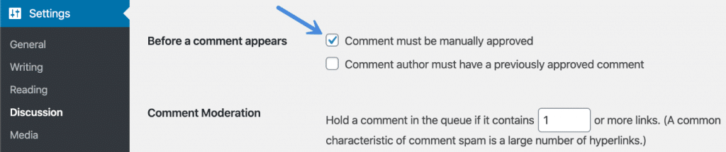 Manually approve comments in WordPress