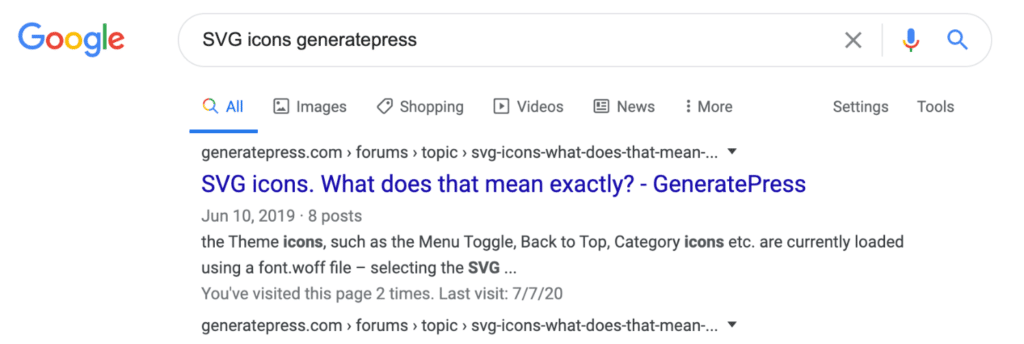 GeneratePress question in Google