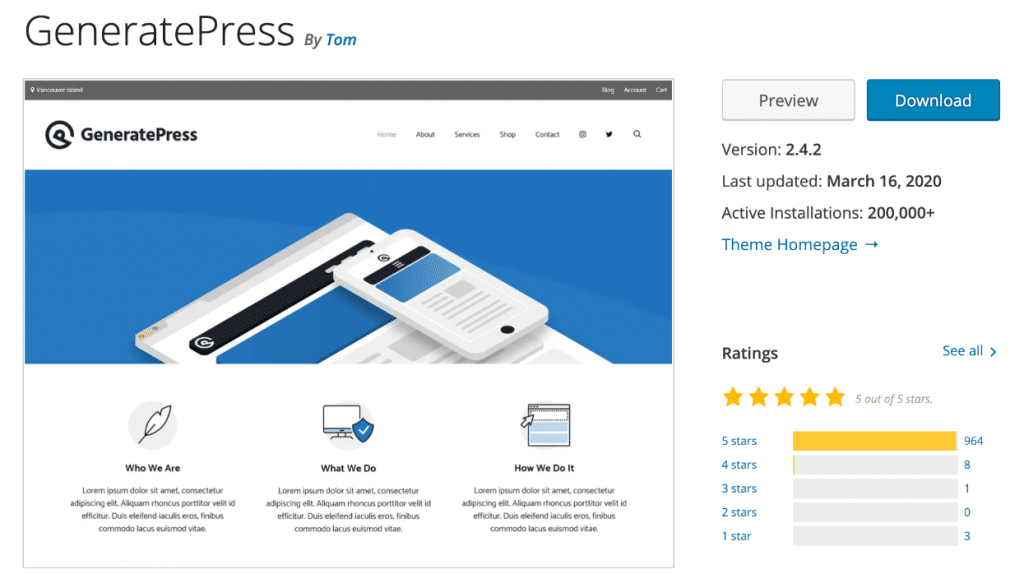 GeneratePress in WordPress repository