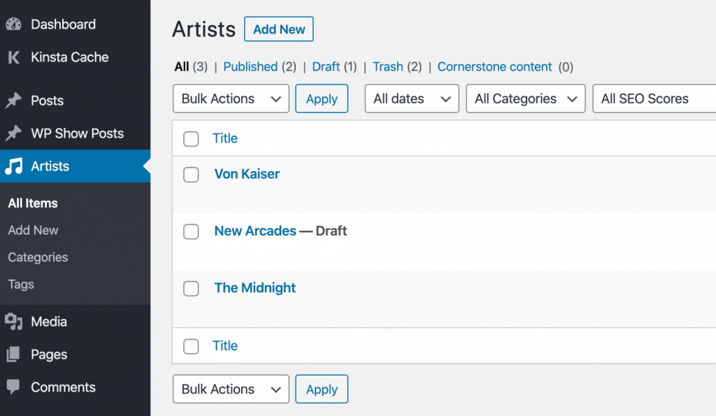 Artist custom post type