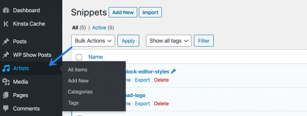 Custom post type in WordPress dashboard