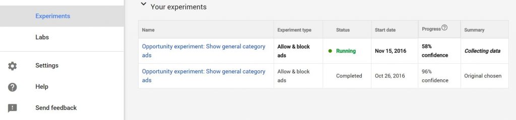 Google AdSense expirements