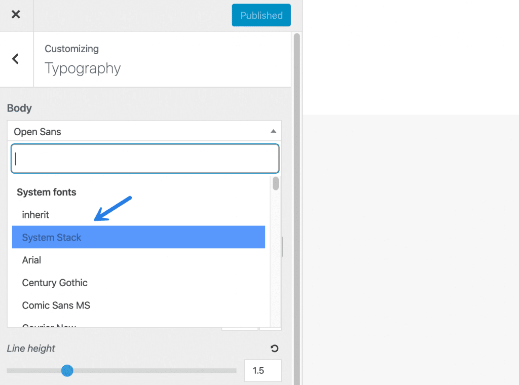 System fonts in GeneratePress