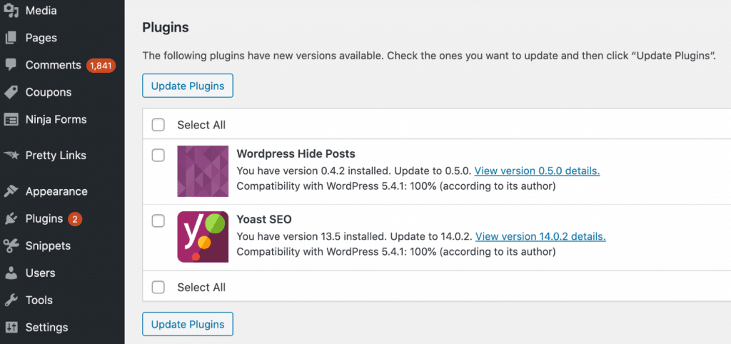 WordPress updates available