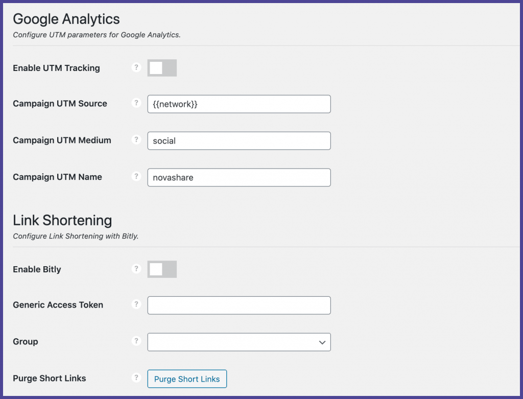 Novashare analytics and link shortening