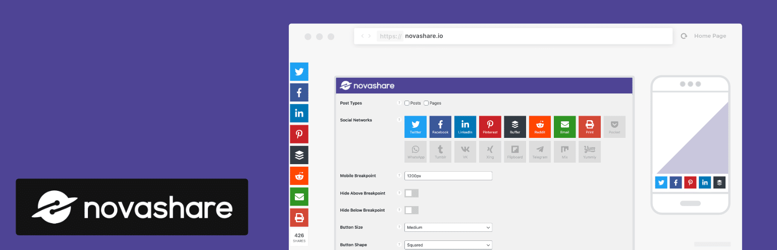 Novashare social media WordPress plugin