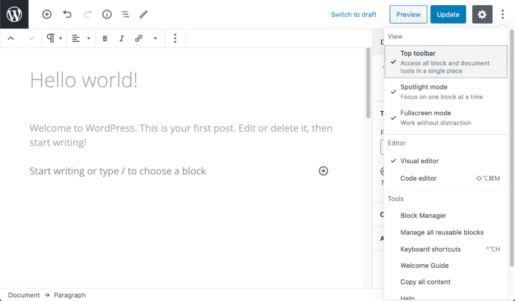 All three WordPress Block Editor views