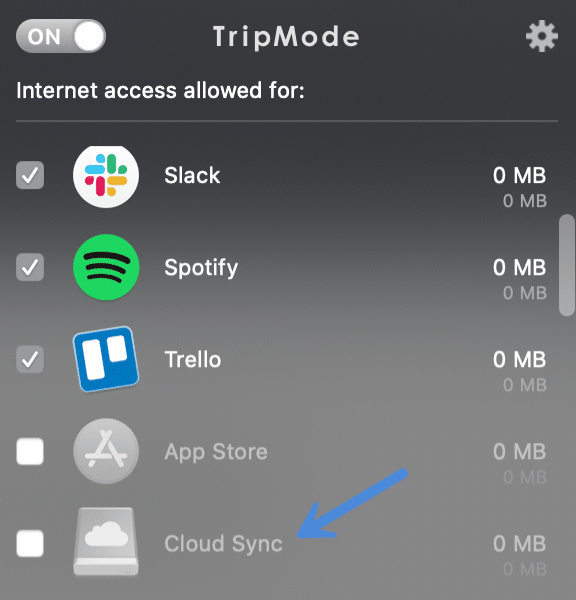 Use TripMode app to block iCloud sync