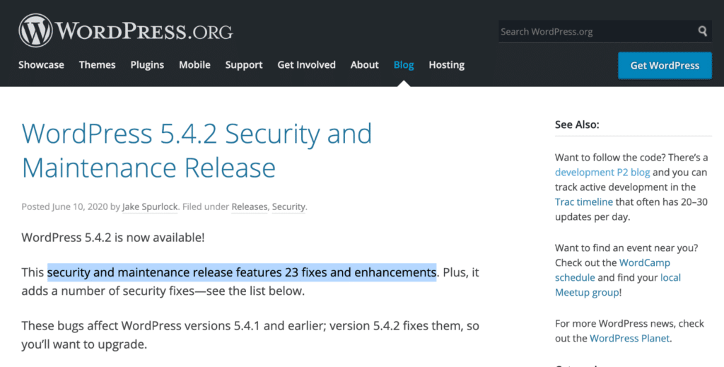 WordPress security updates