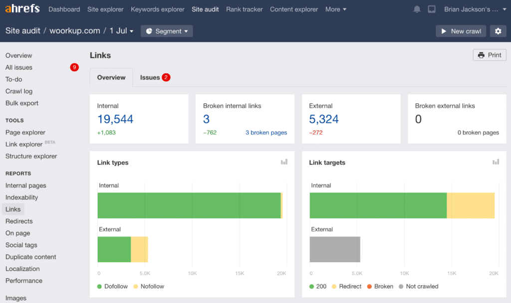 Broken links in Ahrefs site audit