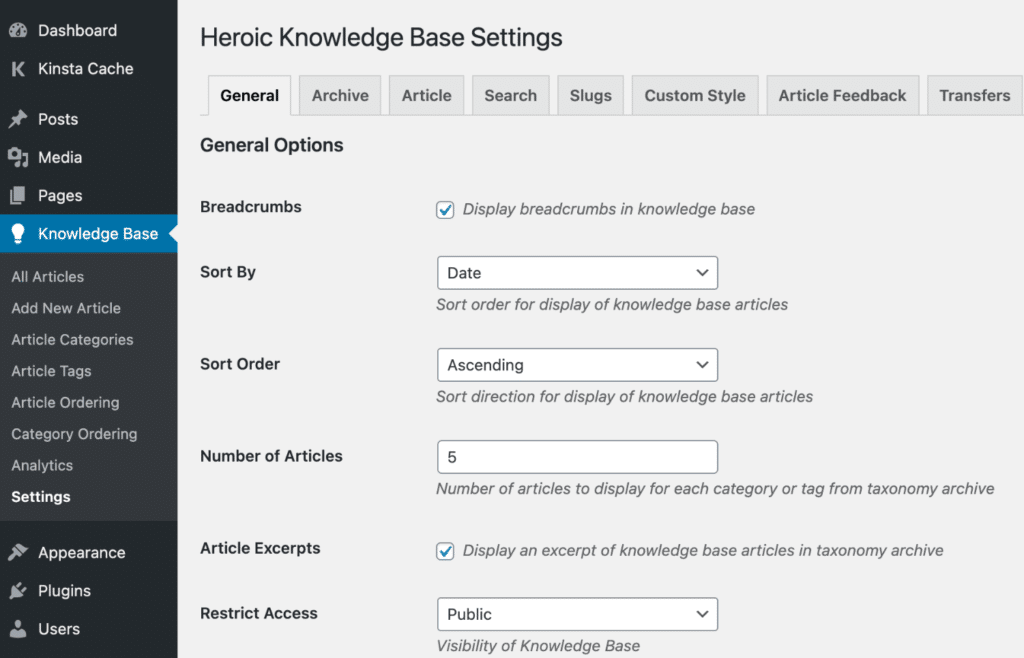 Heroic Knowledge Base settings