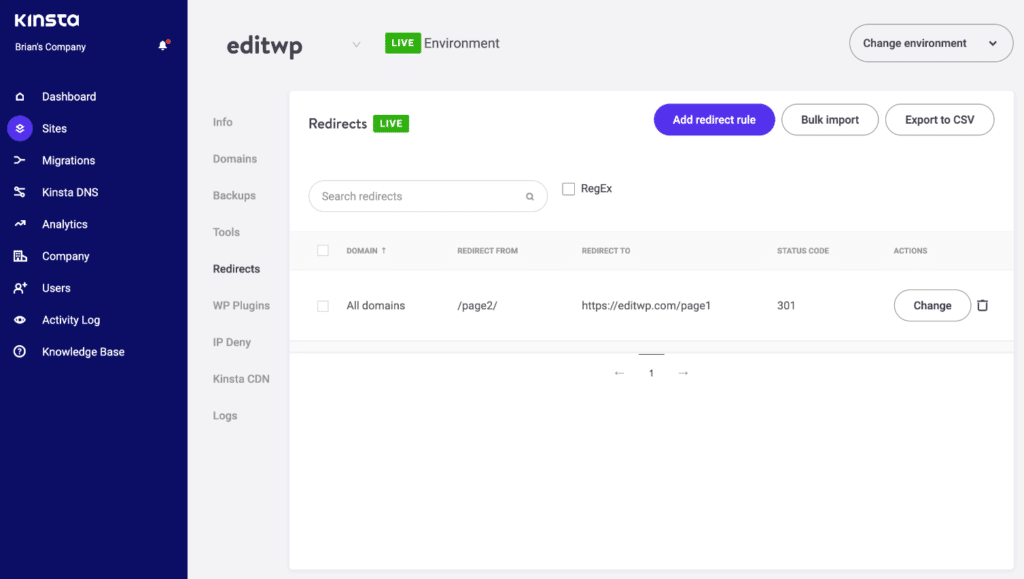 MyKinsta redirects