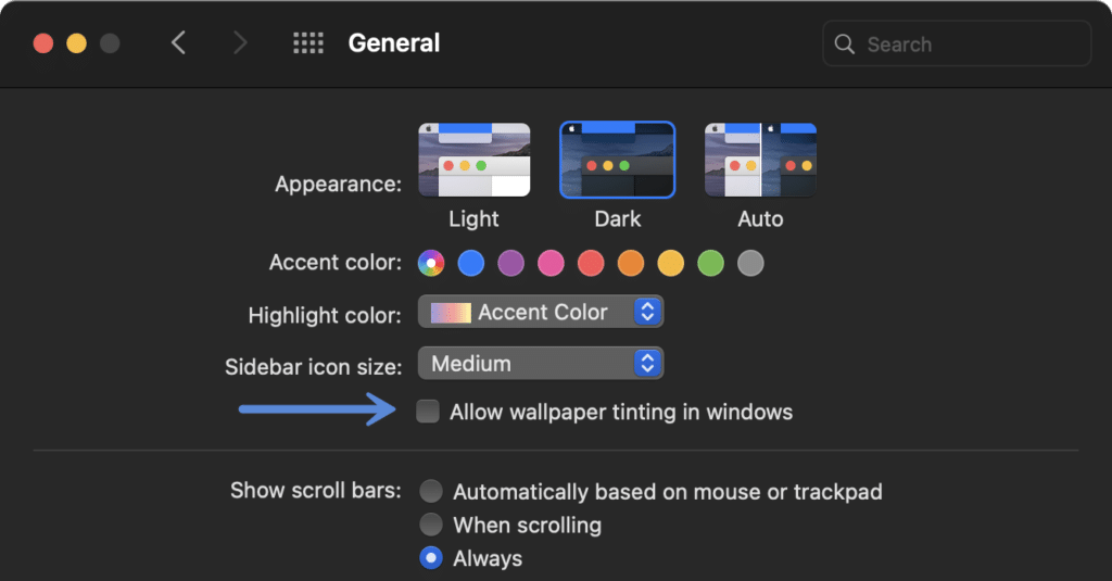 Uncheck "Allow wallpaper tinting in windows"