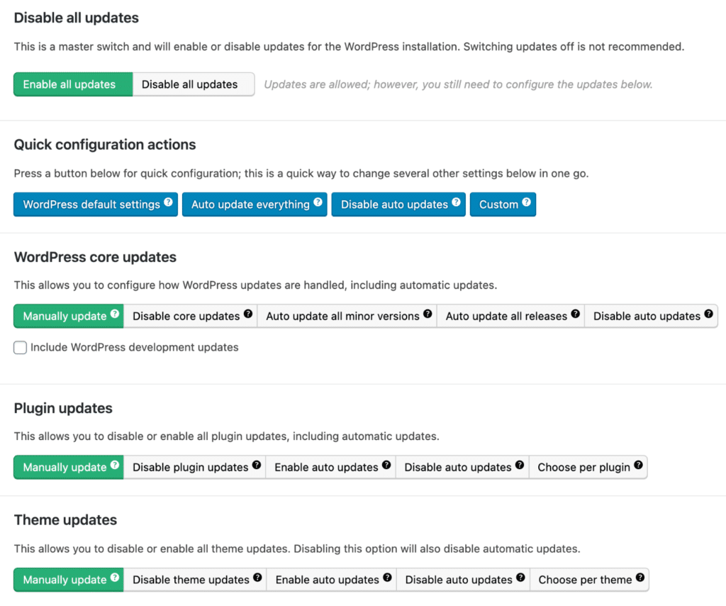 Manage WordPress updates with a plugin