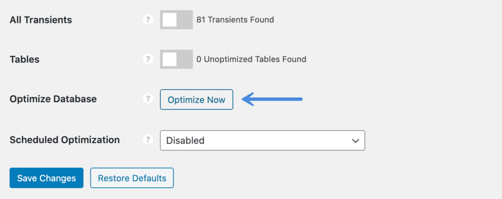 Perfmatters optimize database