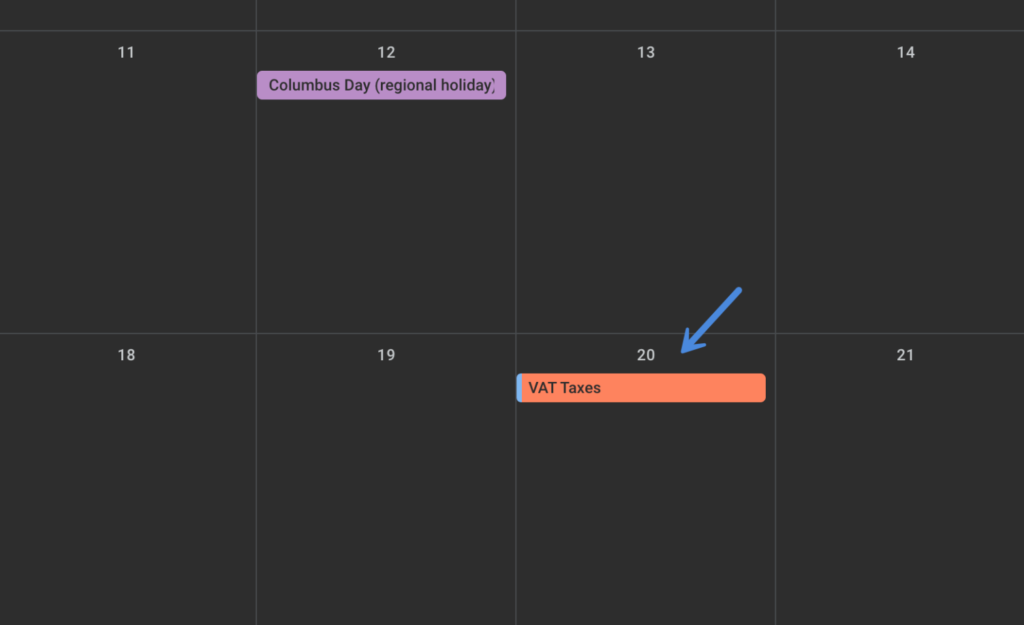 Calendar reminder to pay VAT