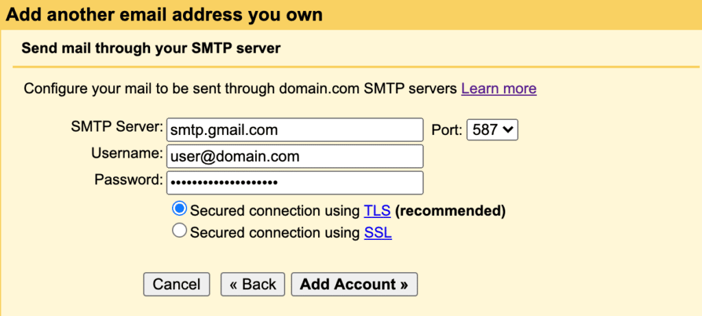 gmail secure smtp external