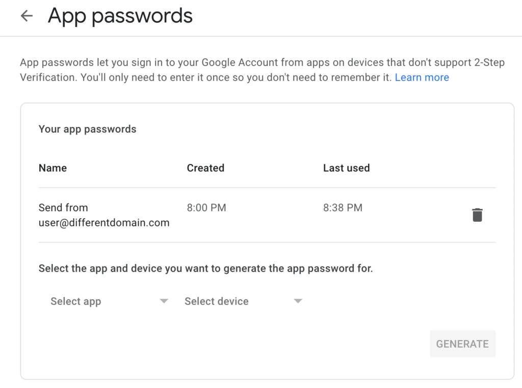 Google App password