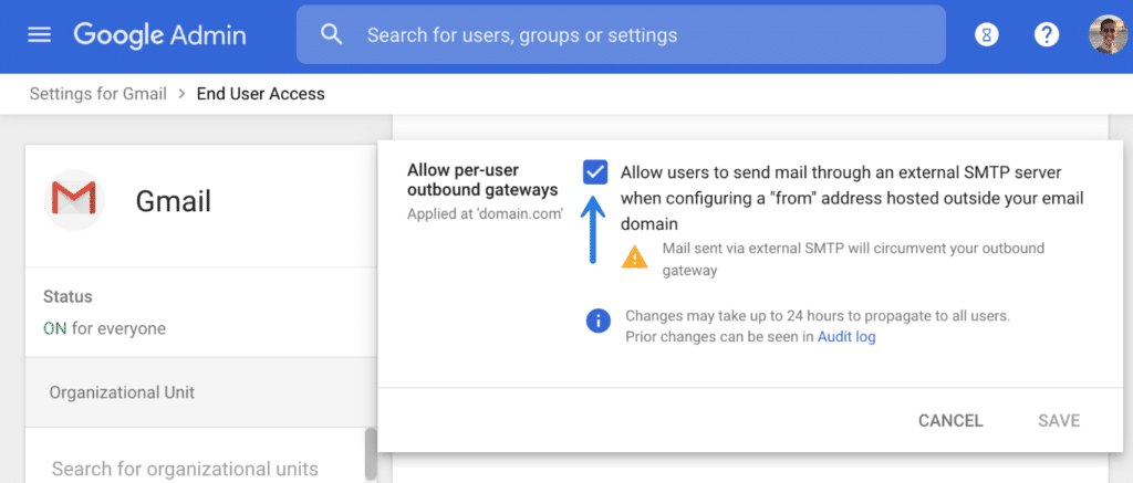 G Suite allow per-user outbound gateways