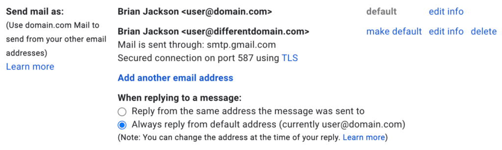 Gmail send mail as email addresses