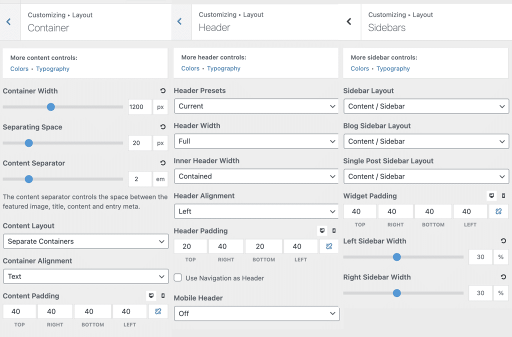 GeneratePress layout options