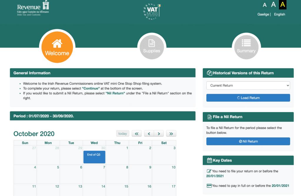 VAT OSS calendar