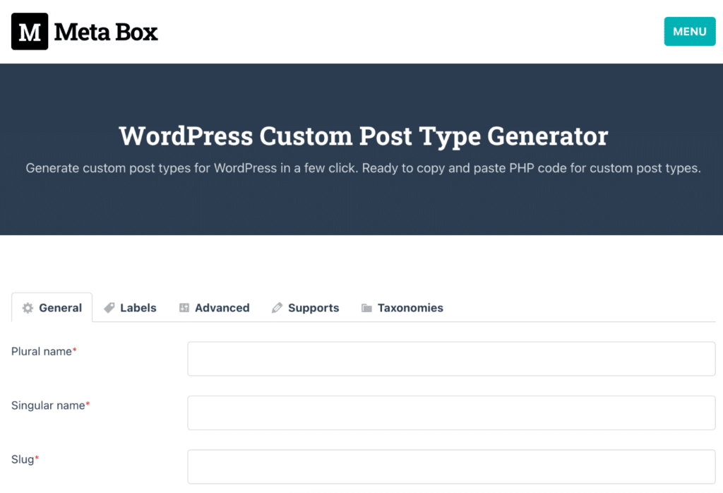 WordPress custom post type generator