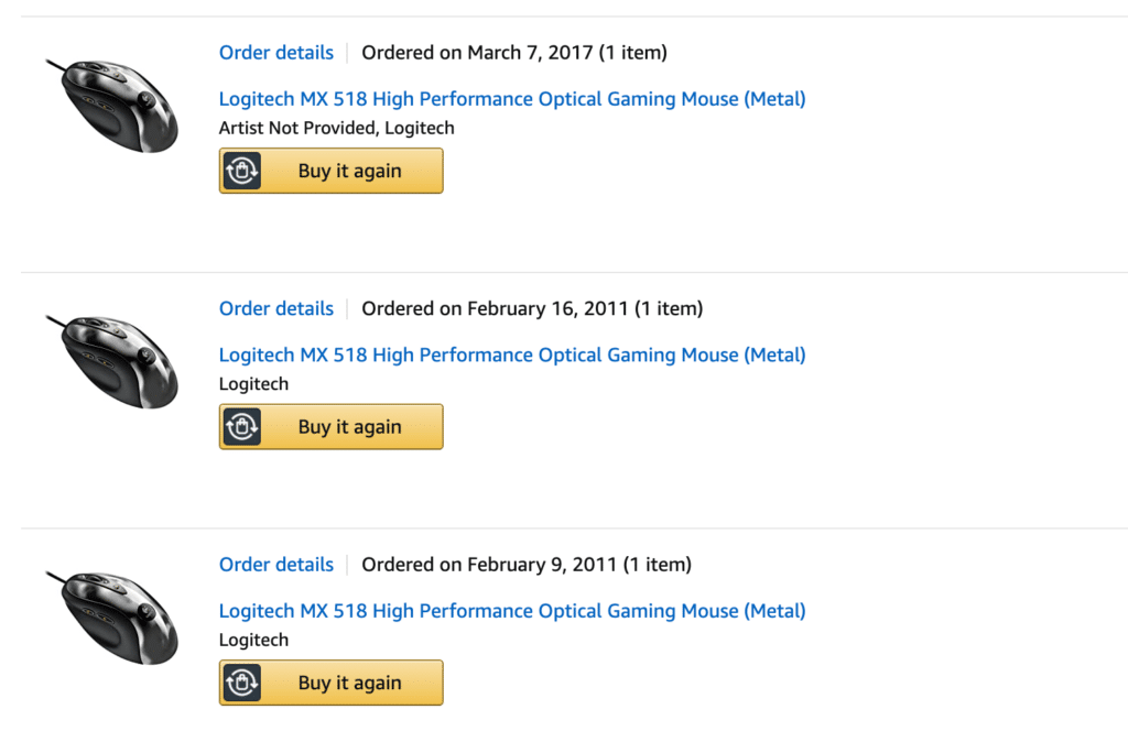 Logitech MX518 purchases on Amazon