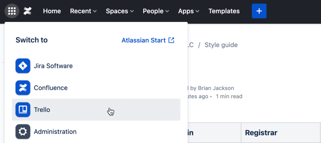 Atlassian switch between apps