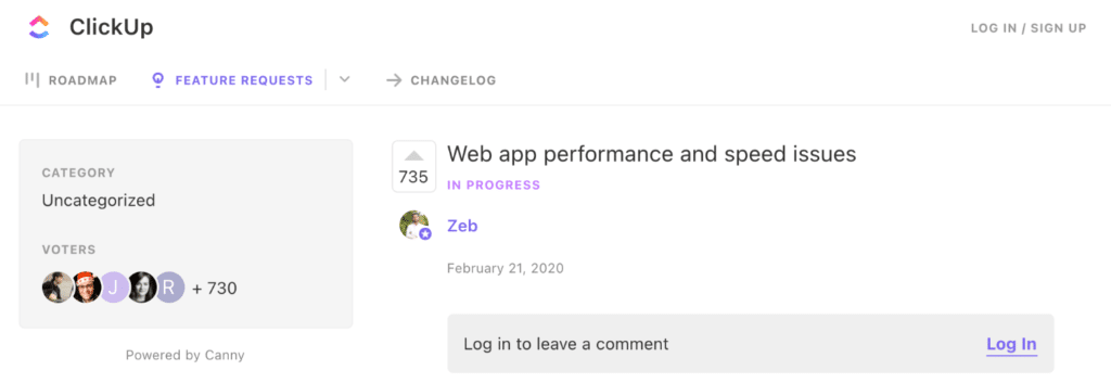 ClickUp web performance feedback