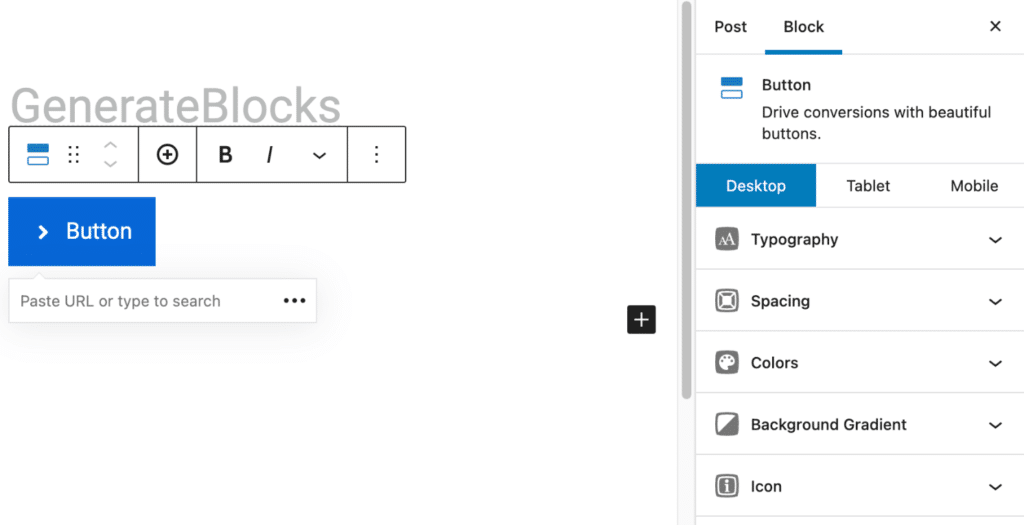 GenerateBlocks button with icon