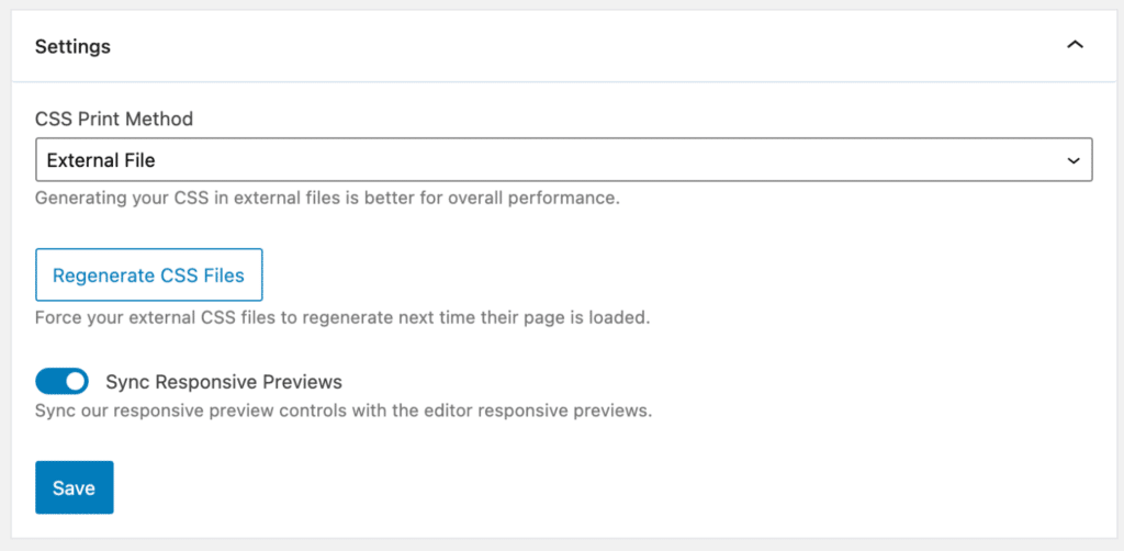 GenerateBlocks CSS print method