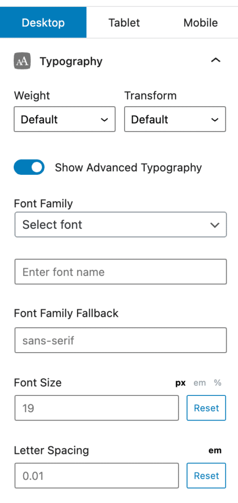 GenerateBlocks Typography