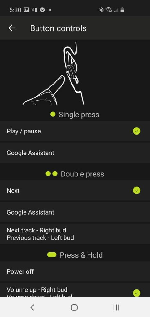 Jaybird app controls