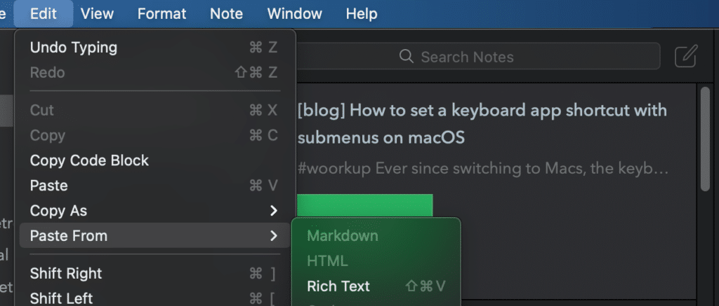 Add keyboard app shortcut with submenu