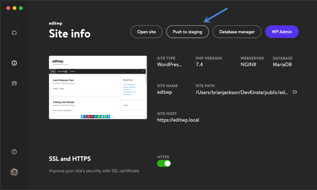 Push local WordPress site to staging