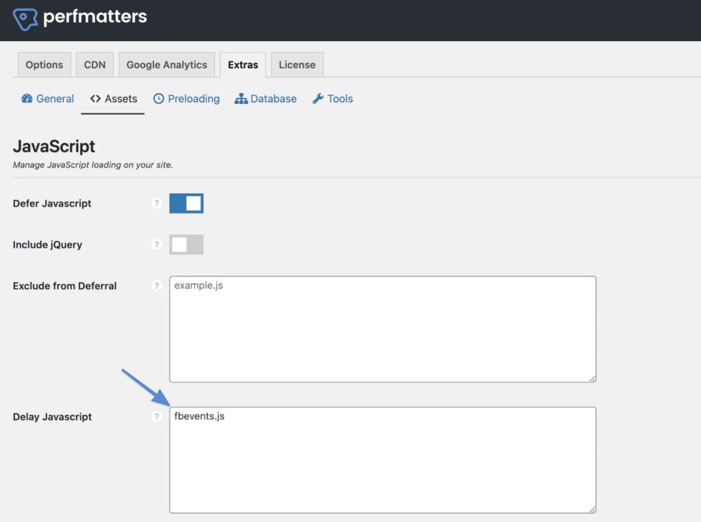 Delay JavaScript with Perfmatters