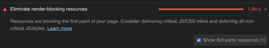 Eliminate render-blocking resources warning