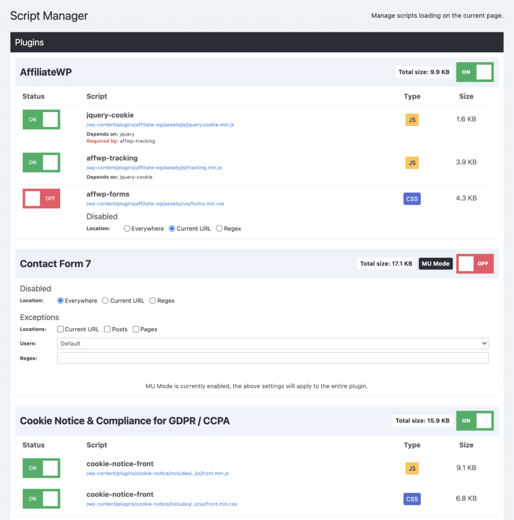 Perfmatters Script Manager