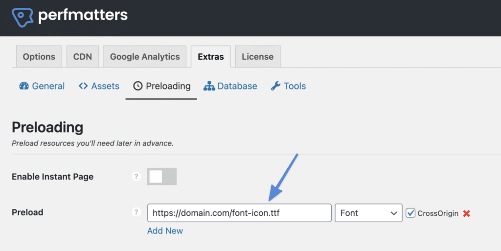 Preload web font icon in Perfmatters