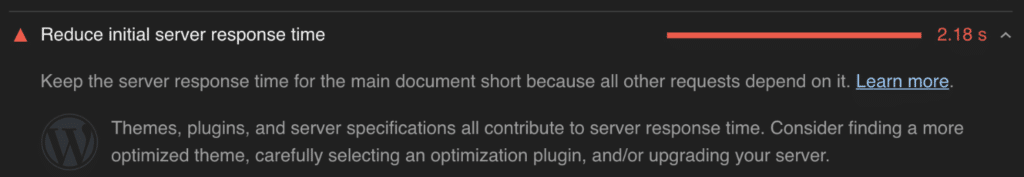 Reduce initial server response time warning