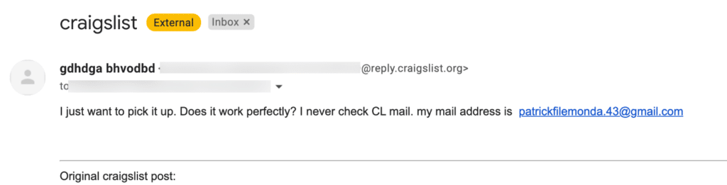 Craigslist scam to get your email address