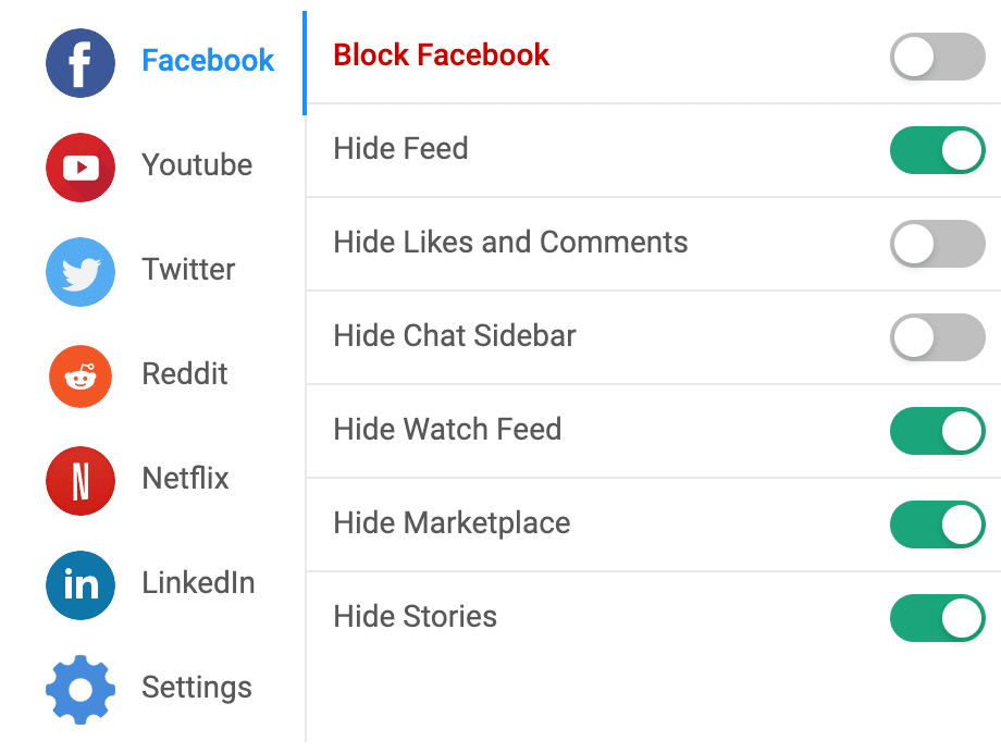 Block Facebook settings