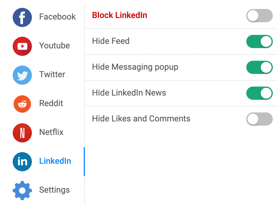 Block LinkedIn settings