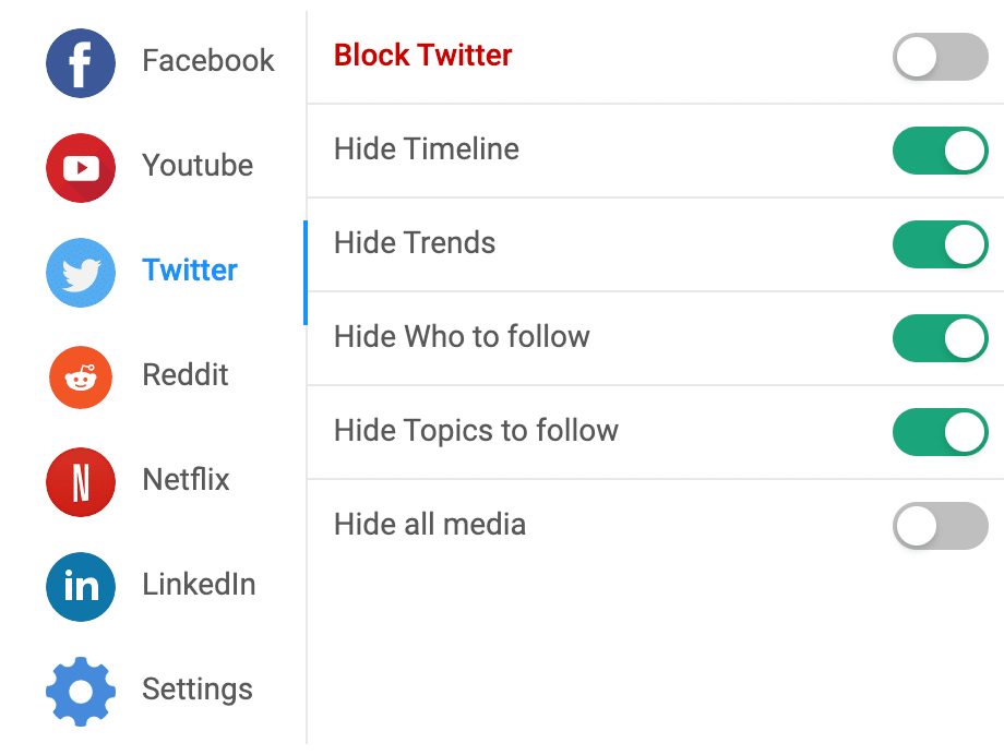 Block Twitter settings